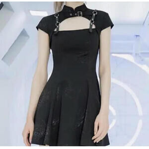 PUNKRAVE black floral satin mini dress sz XL